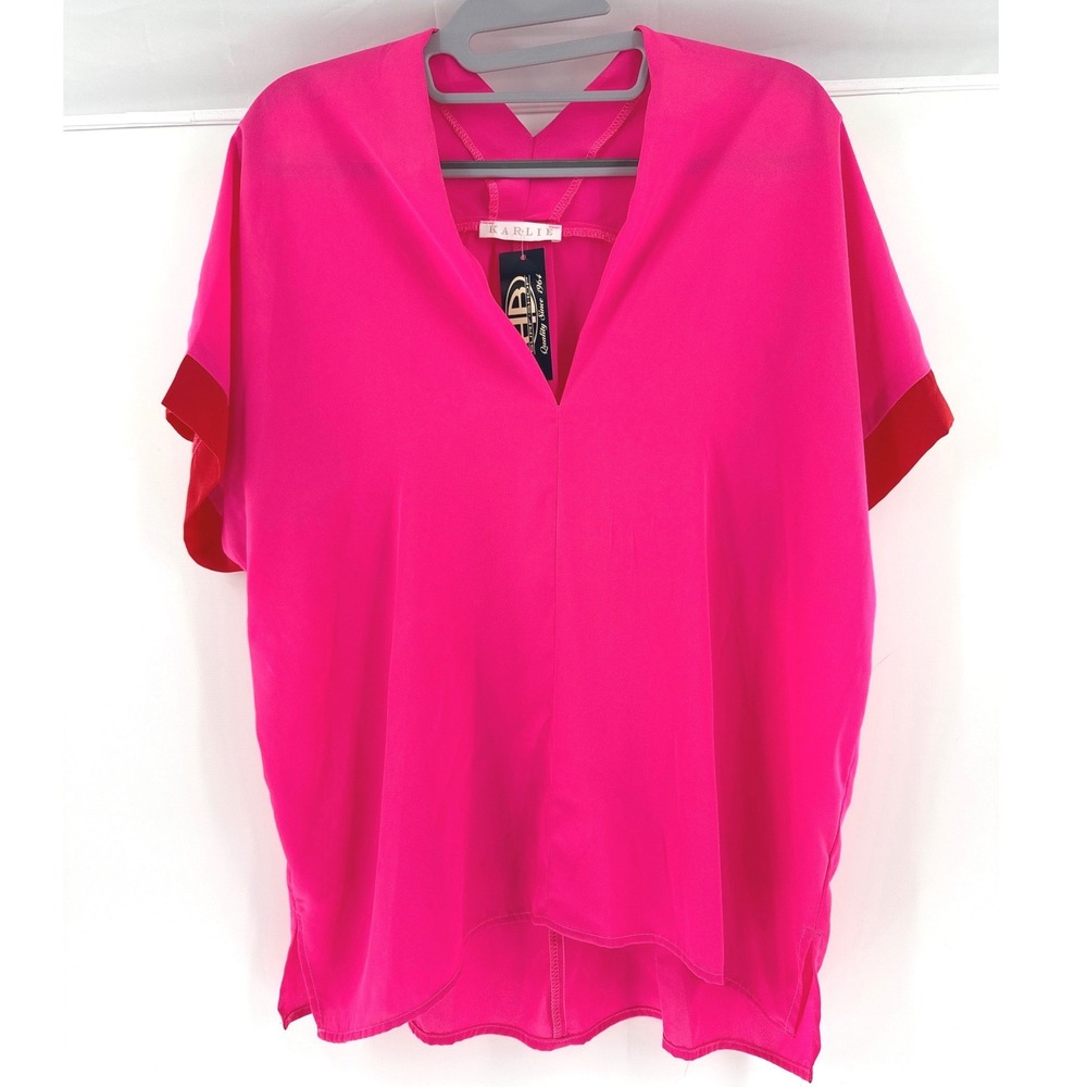 Karlie (Pink) Colorblock V-Neck Top Women Large
